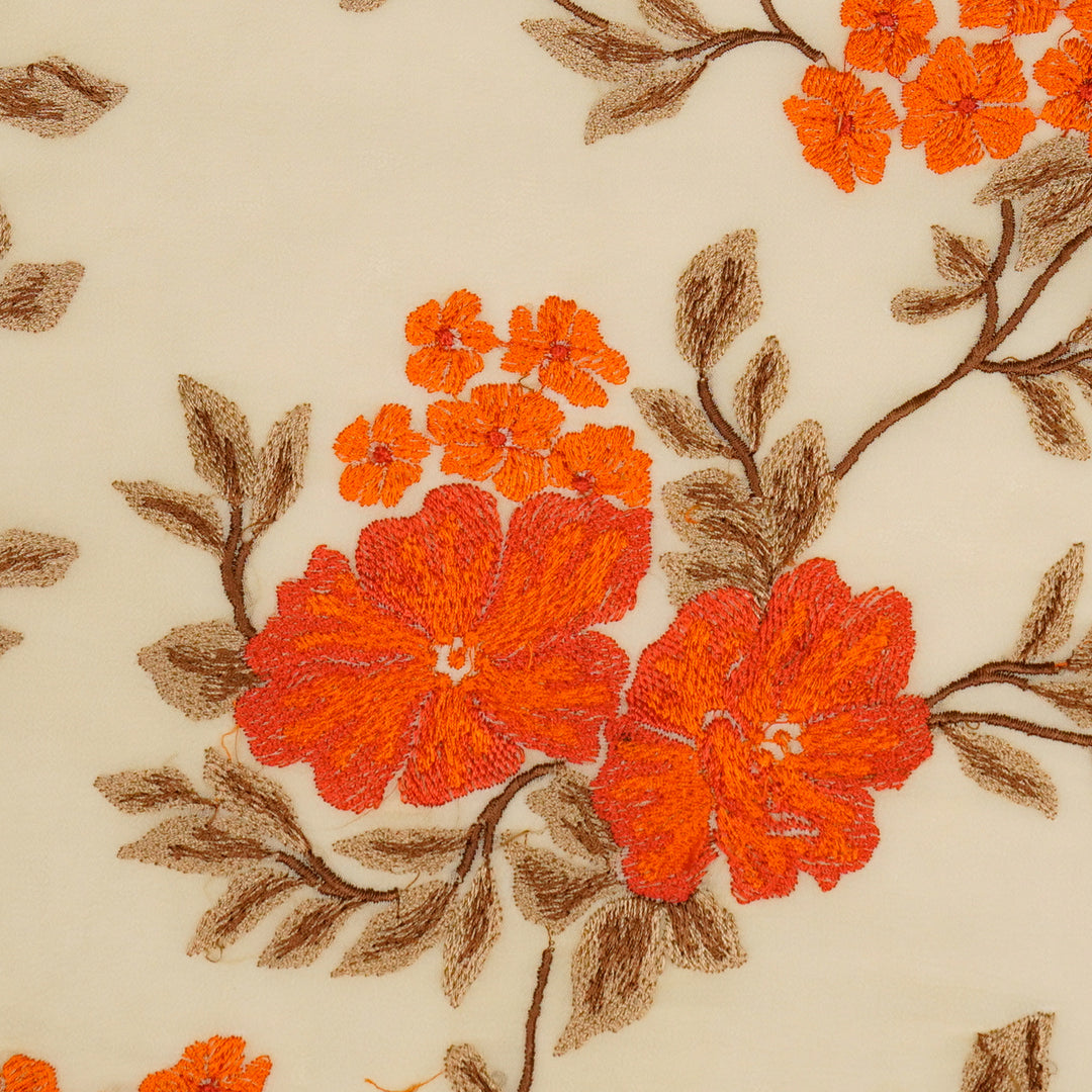Kushali Jaal on Cream Semi Georgette Embroidered Fabric