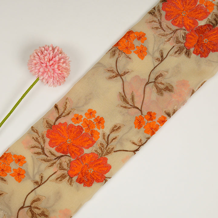 Kushali Jaal on Cream Semi Georgette Embroidered Fabric