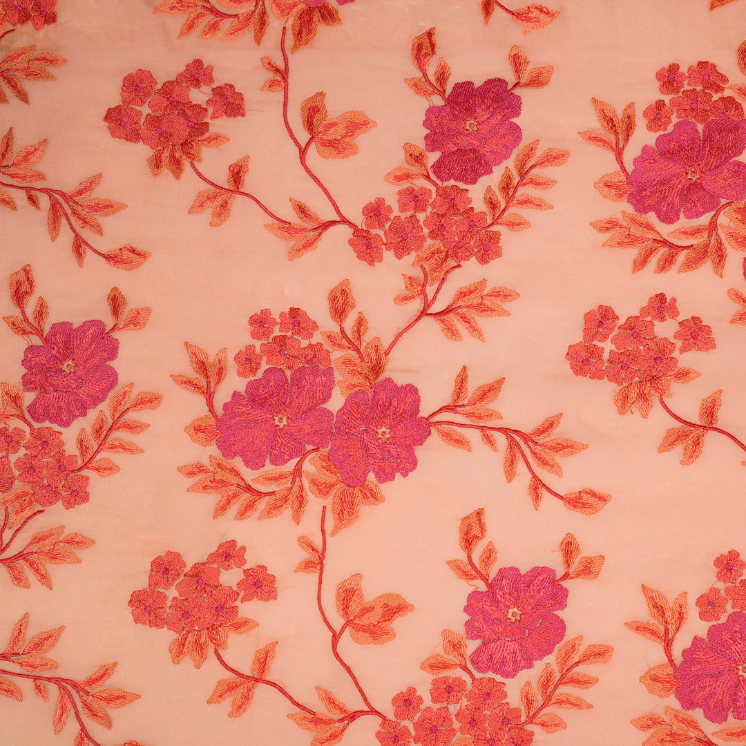 Kushali Jaal on Peach Semi Georgette Embroidered Fabric