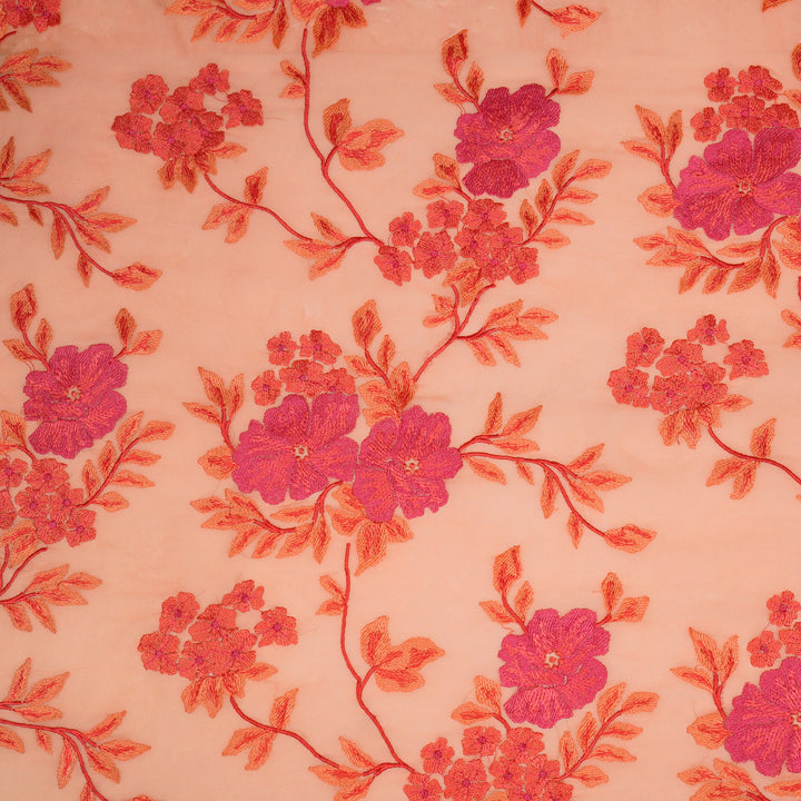 Kushali Jaal on Peach Semi Georgette Embroidered Fabric