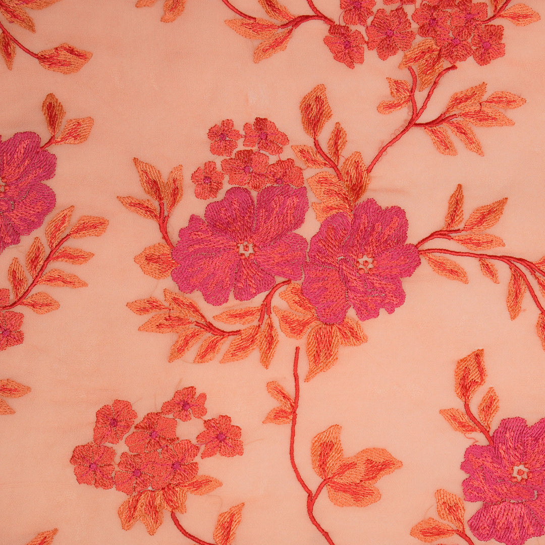Kushali Jaal on Peach Semi Georgette Embroidered Fabric
