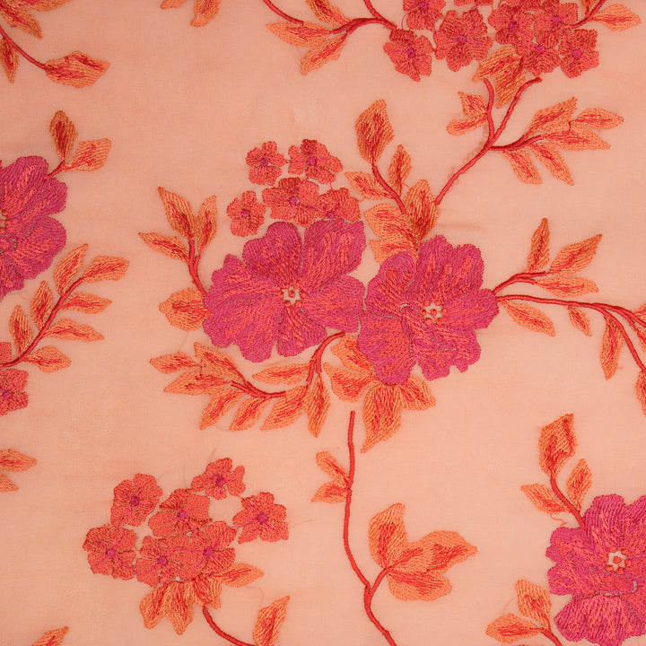 Kushali Jaal on Peach Semi Georgette Embroidered Fabric
