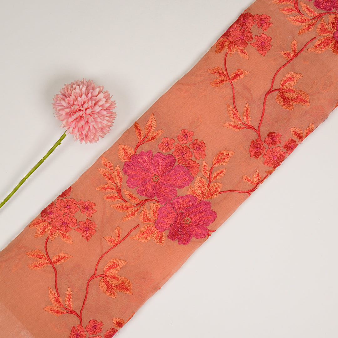 Kushali Jaal on Peach Semi Georgette Embroidered Fabric