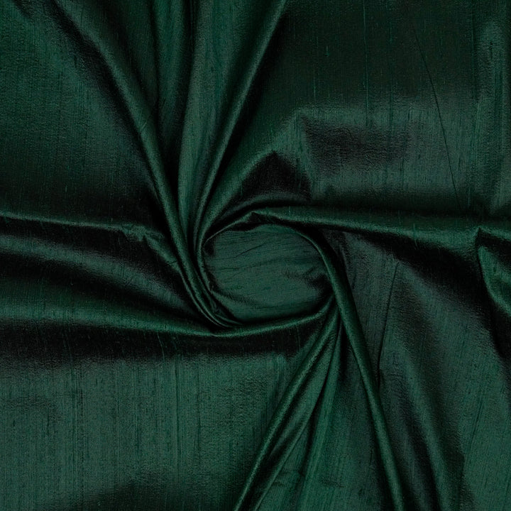 Bottle Green Raw Silk Plain Fabric