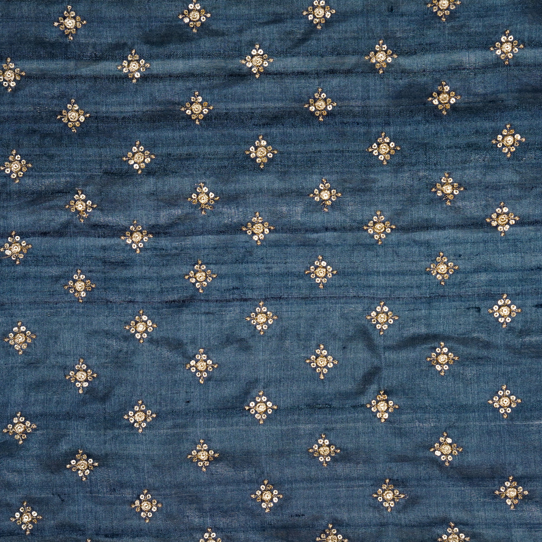 Mizaazi Buti on Prussian Blue Tussar Silk