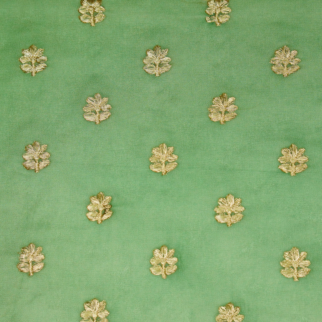 Luma Buti on Leaf Green Semi Georgette Embroidered Fabric