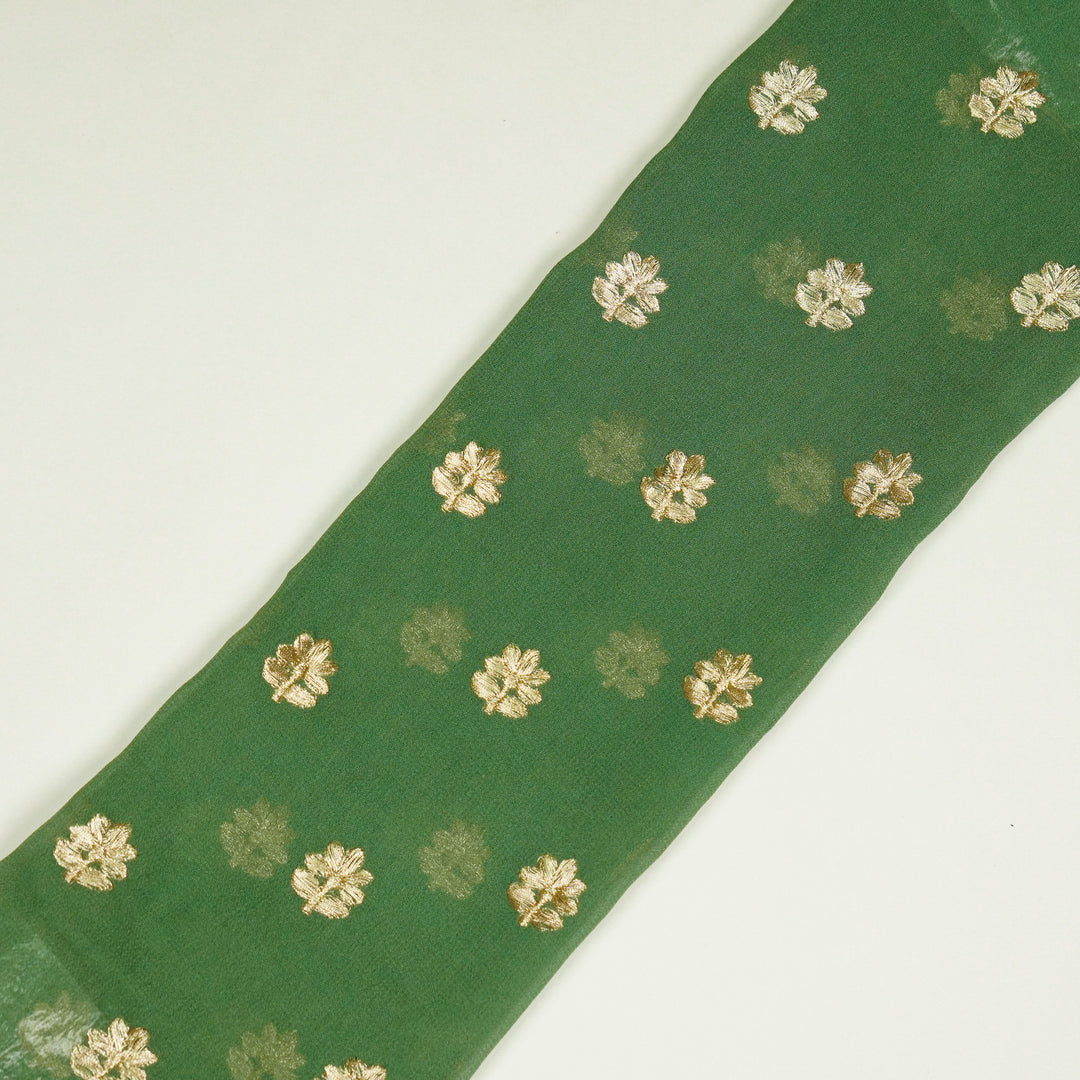 Luma Buti on Leaf Green Semi Georgette Embroidered Fabric