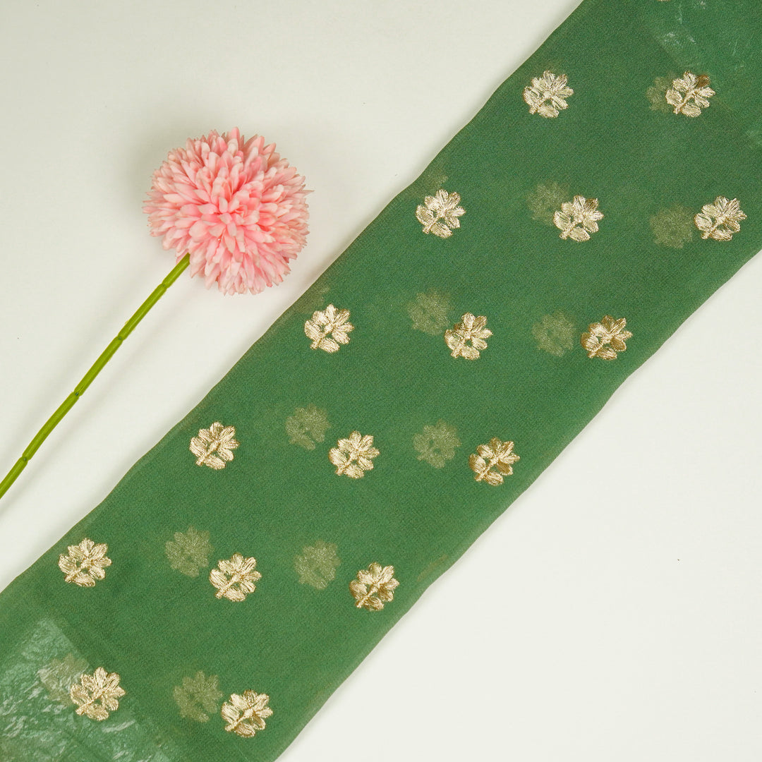 Luma Buti on Leaf Green Semi Georgette Embroidered Fabric
