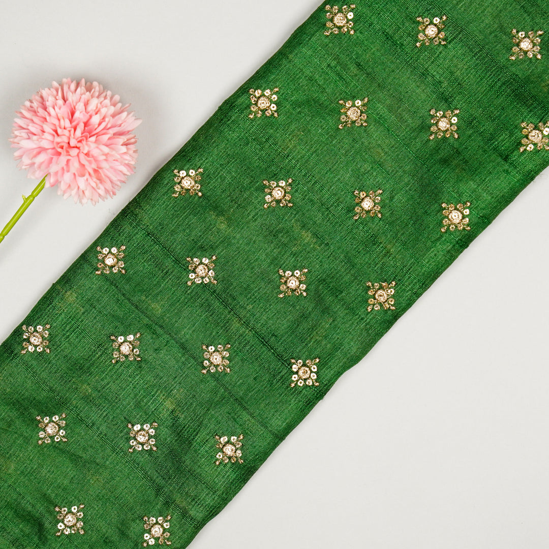 Mizaazi Buti on Leaf Green Tussar Silk