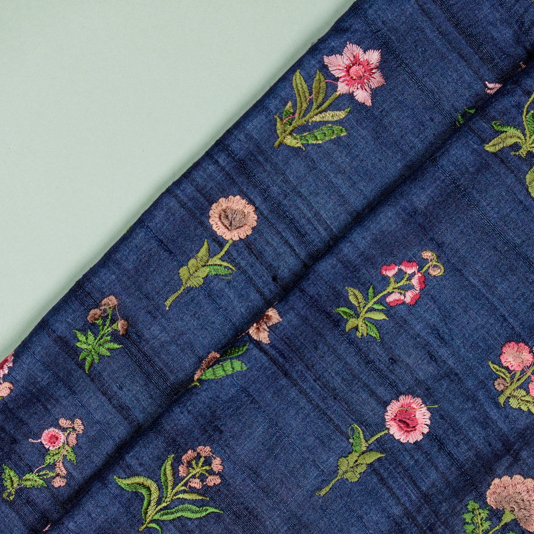 Vasundhara Floral Butas on Navy Blue Tussar Silk