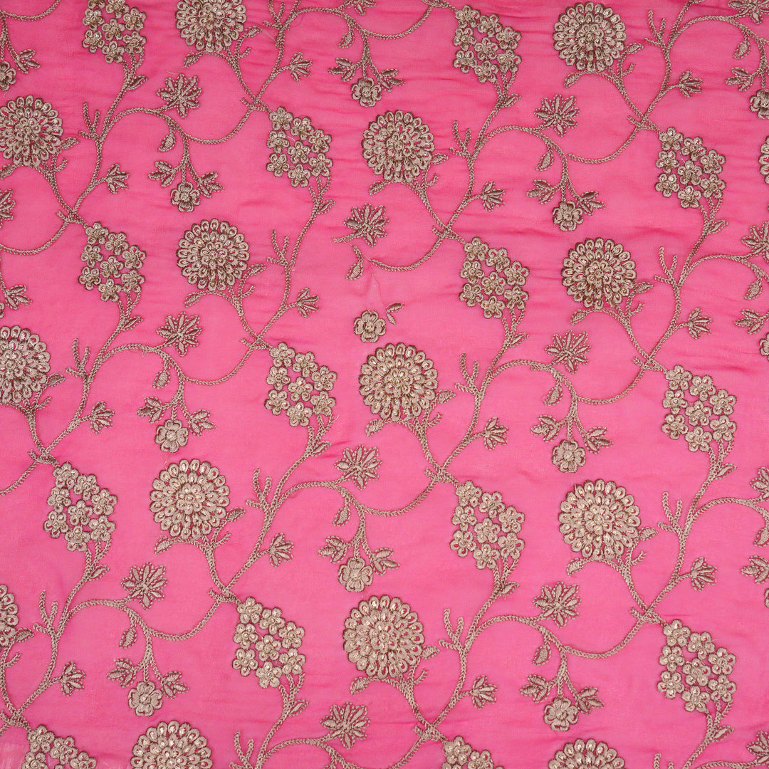 Glida Jaal on Fuxia Semi Georgette Embroidered Fabric