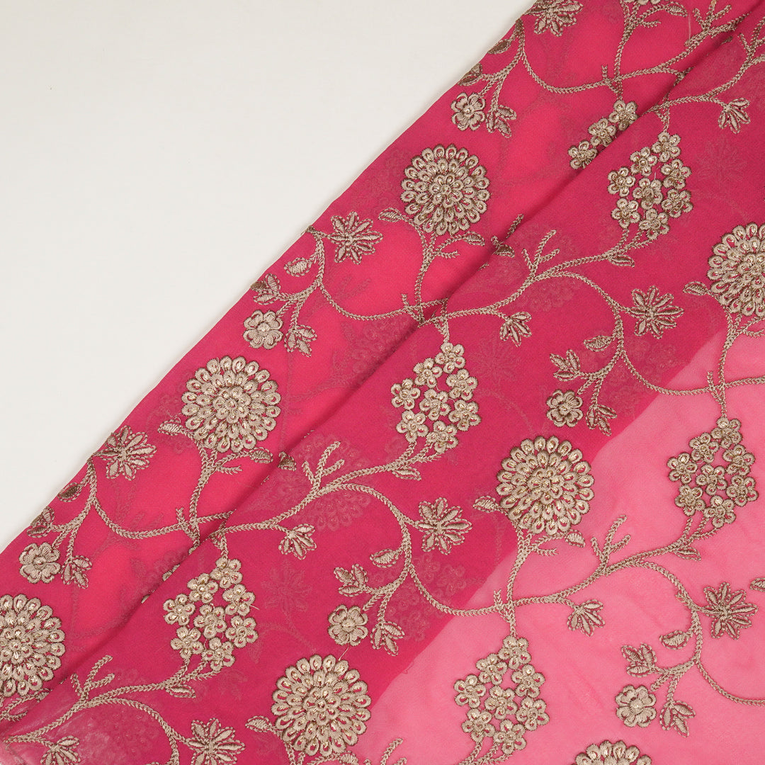 Glida Jaal on Fuxia Semi Georgette Embroidered Fabric