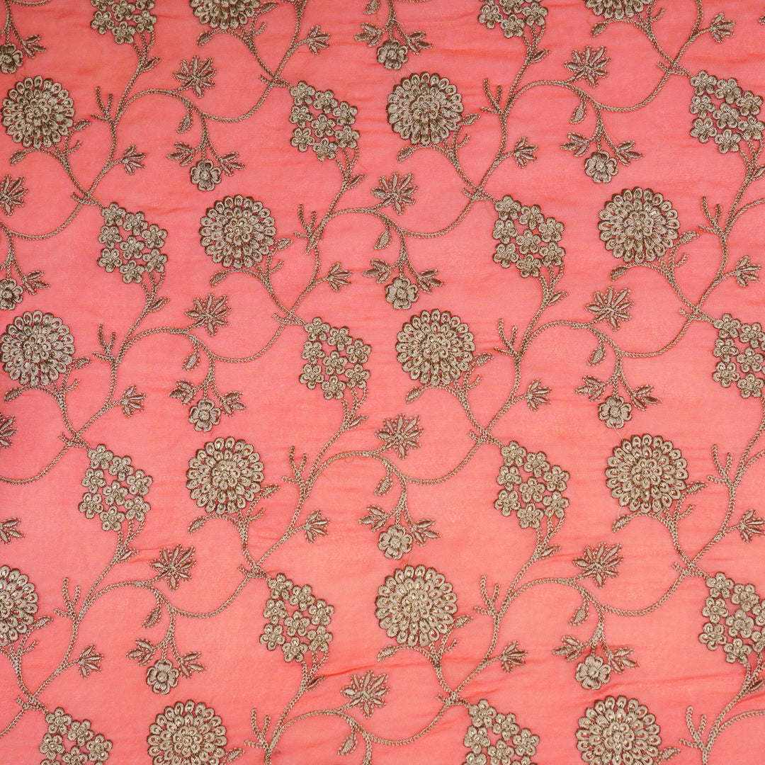 Glida Jaal on Tomato Semi Georgette Embroidered Fabric