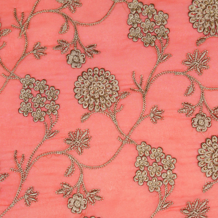 Glida Jaal on Tomato Semi Georgette Embroidered Fabric