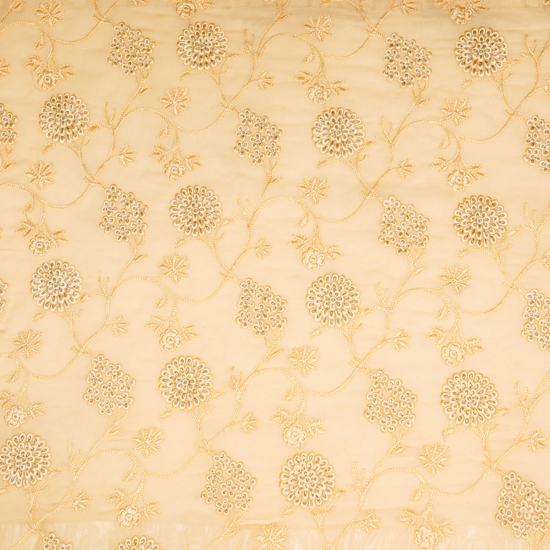 Glida Jaal on Light Beige Semi Georgette Embroidered Fabric