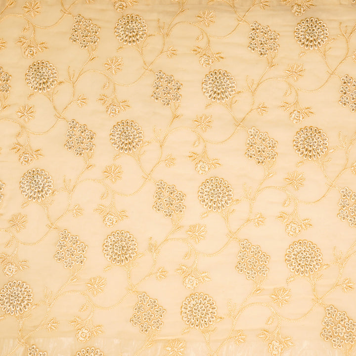 Glida Jaal on Light Beige Semi Georgette Embroidered Fabric