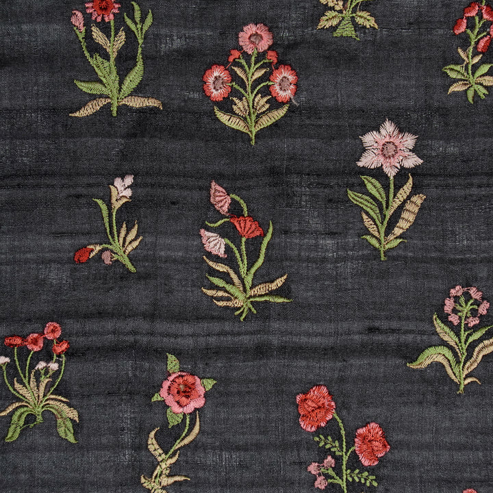 Vasundhara Floral Butas on Black Tussar Silk