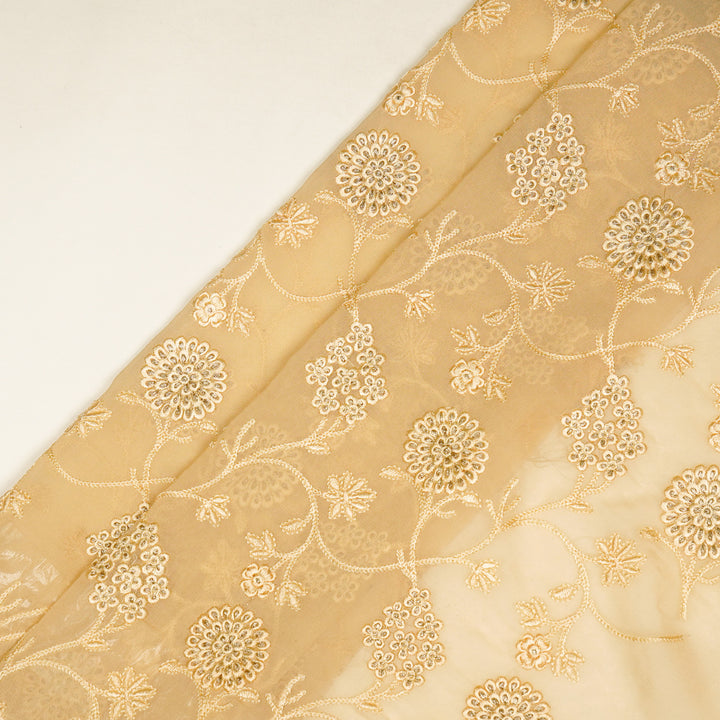 Glida Jaal on Light Beige Semi Georgette Embroidered Fabric