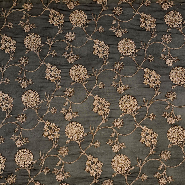 Glida Jaal on Black Semi Georgette Embroidered Fabric