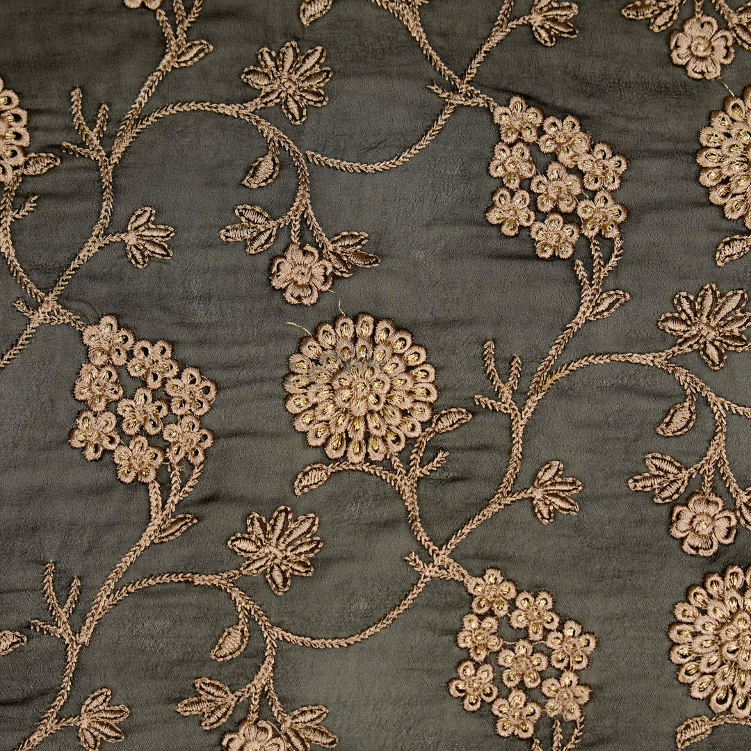 Glida Jaal on Black Semi Georgette Embroidered Fabric