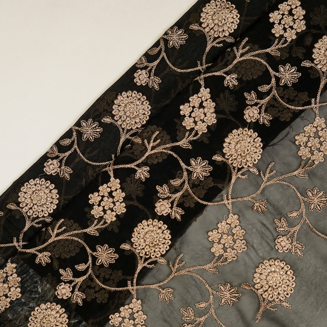 Glida Jaal on Black Semi Georgette Embroidered Fabric