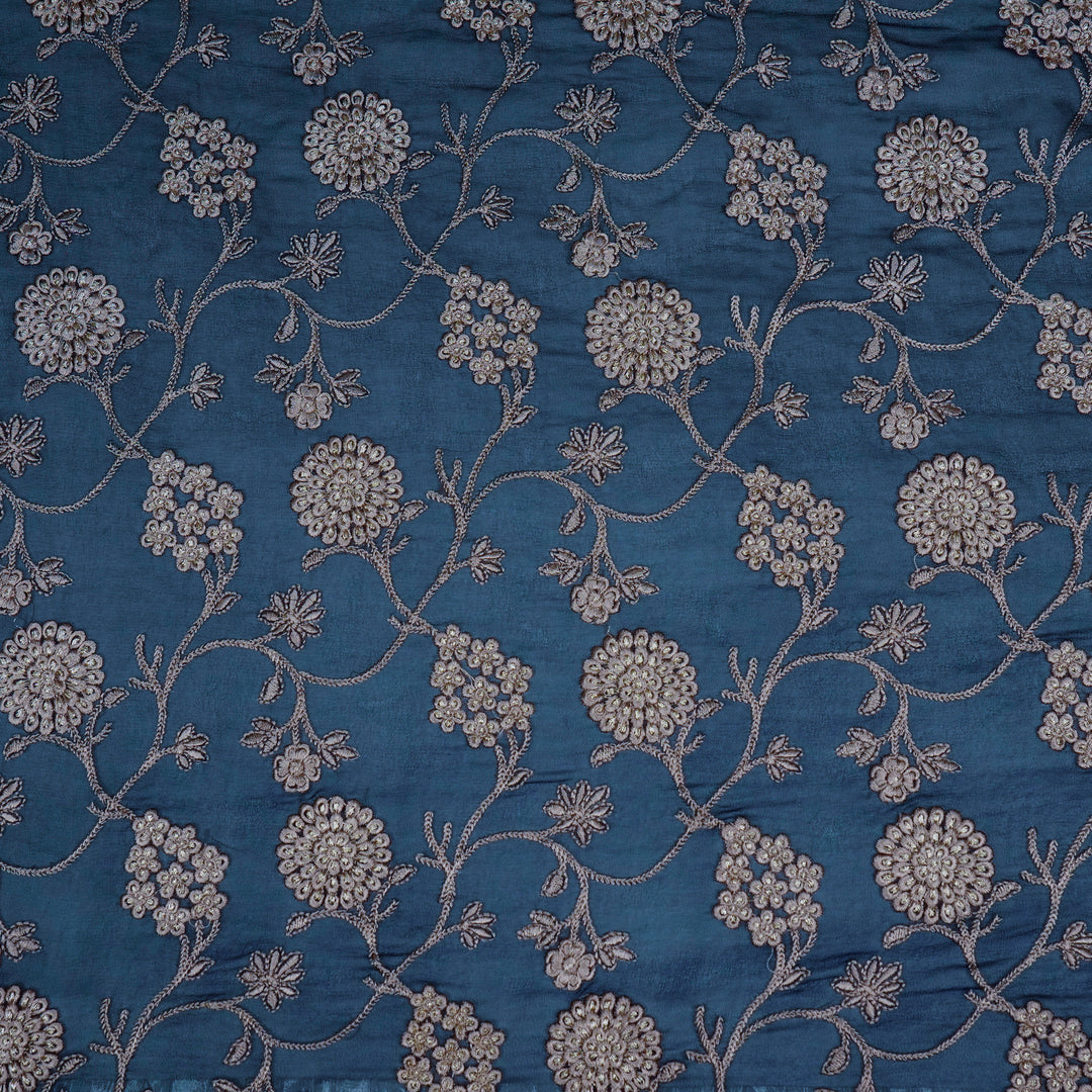 Glida Jaal on Navy Blue Semi Georgette Embroidered Fabric