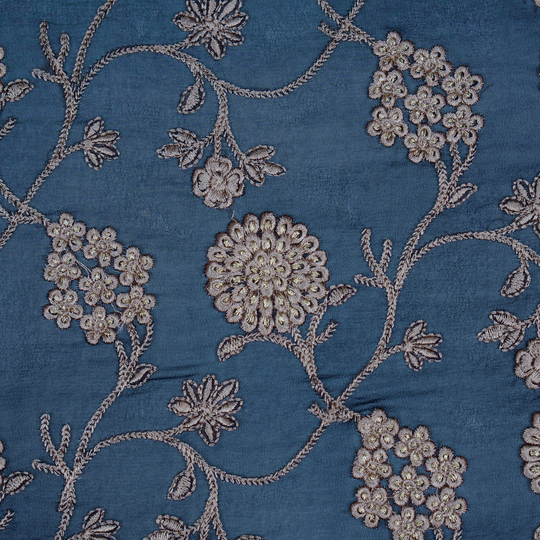 Glida Jaal on Navy Blue Semi Georgette Embroidered Fabric