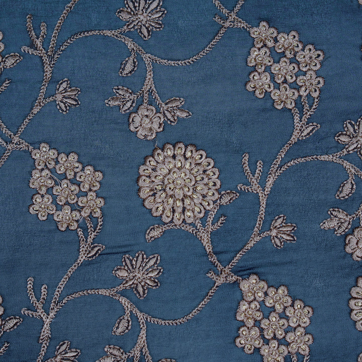 Glida Jaal on Navy Blue Semi Georgette Embroidered Fabric