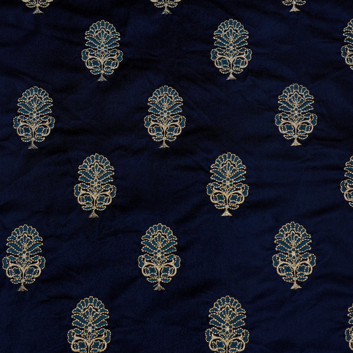 Ansaar Buta On Navy Blue Velvet Embroidered Fabric