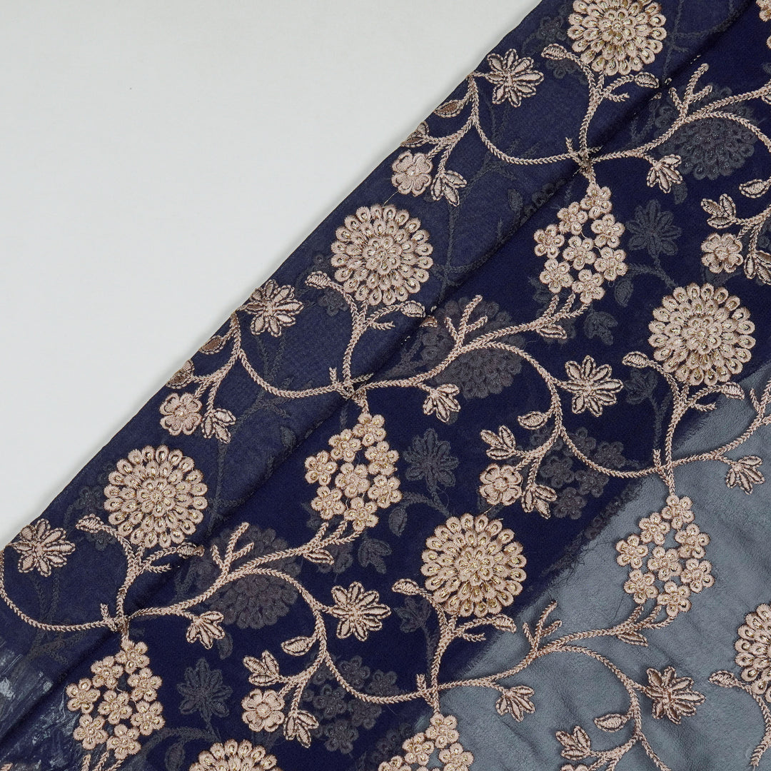 Glida Jaal on Navy Blue Semi Georgette Embroidered Fabric
