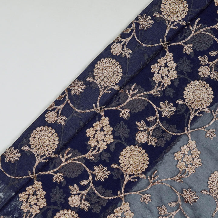 Glida Jaal on Navy Blue Semi Georgette Embroidered Fabric