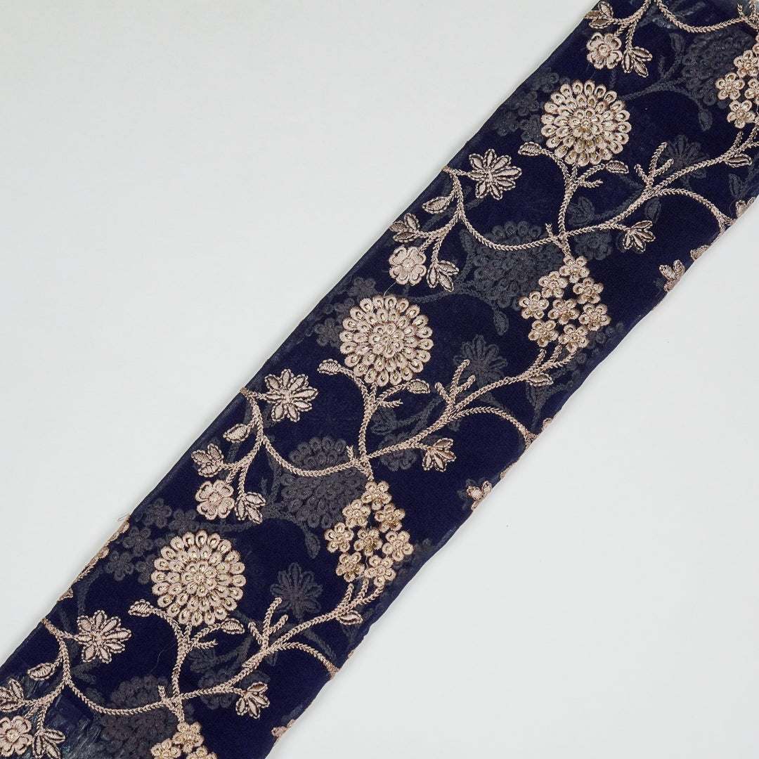 Glida Jaal on Navy Blue Semi Georgette Embroidered Fabric