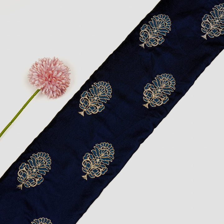 Ansaar Buta On Navy Blue Velvet Embroidered Fabric