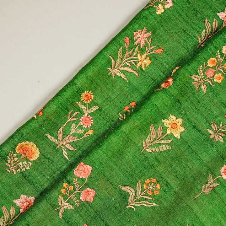 Vasundhara Floral Butas on Leaf Green Tussar Silk