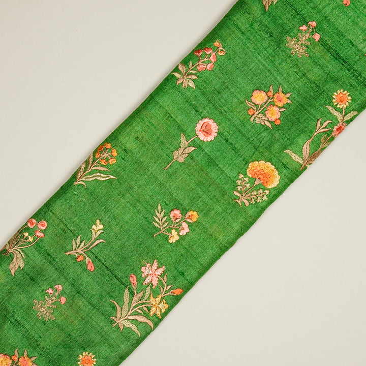 Vasundhara Floral Butas on Leaf Green Tussar Silk