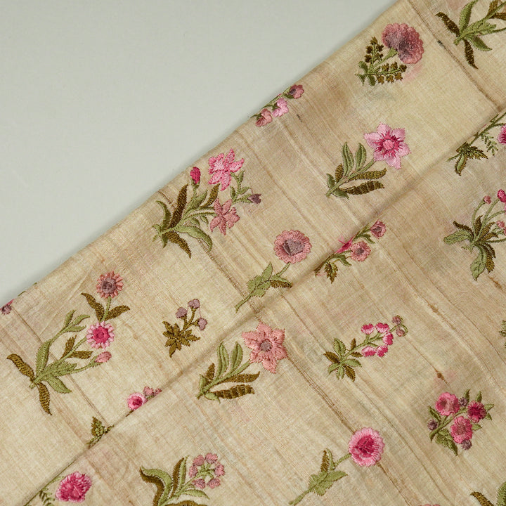 Vasundhara Floral Butas on Natural/Pink Tussar Silk