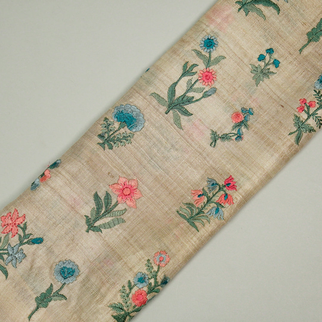 Vasundhara Floral Butas on Natural/Green Tussar Silk