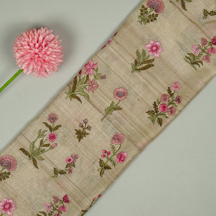 Vasundhara Floral Butas on Natural/Pink Tussar Silk