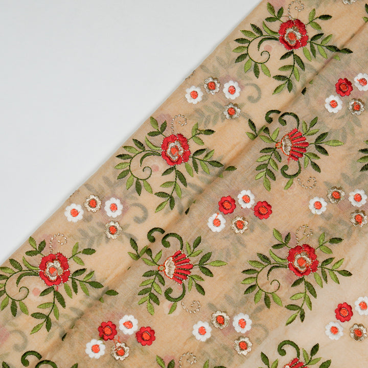 Shyama Jaal on Beige Semi Chanderi Embroidered Fabric