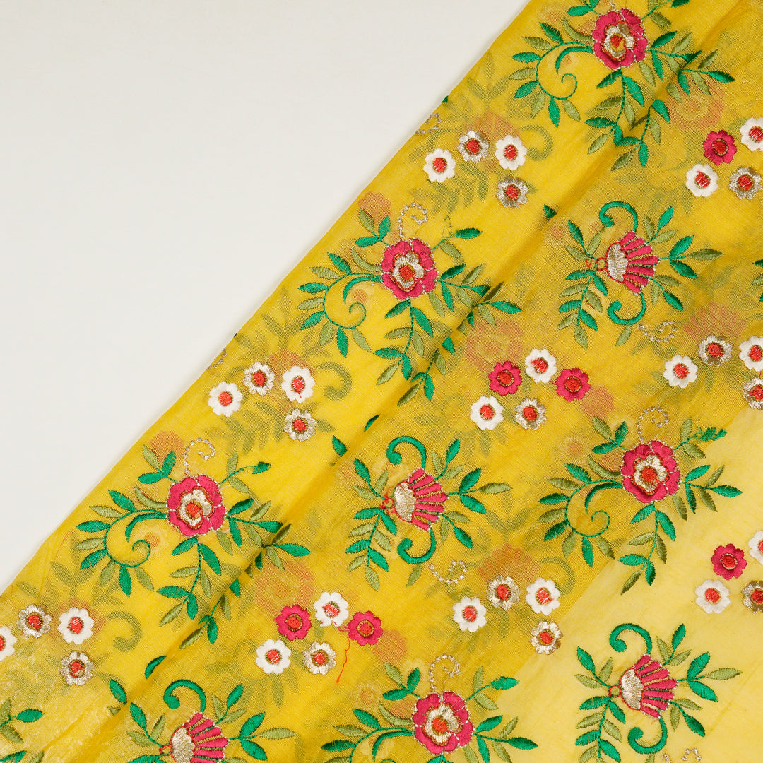 Shyama Jaal on Gold Semi Chanderi Embroidered Fabric