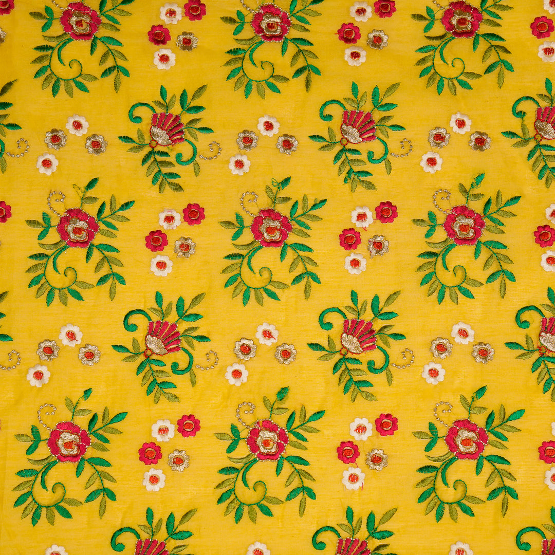 Shyama Jaal on Gold Semi Chanderi Embroidered Fabric