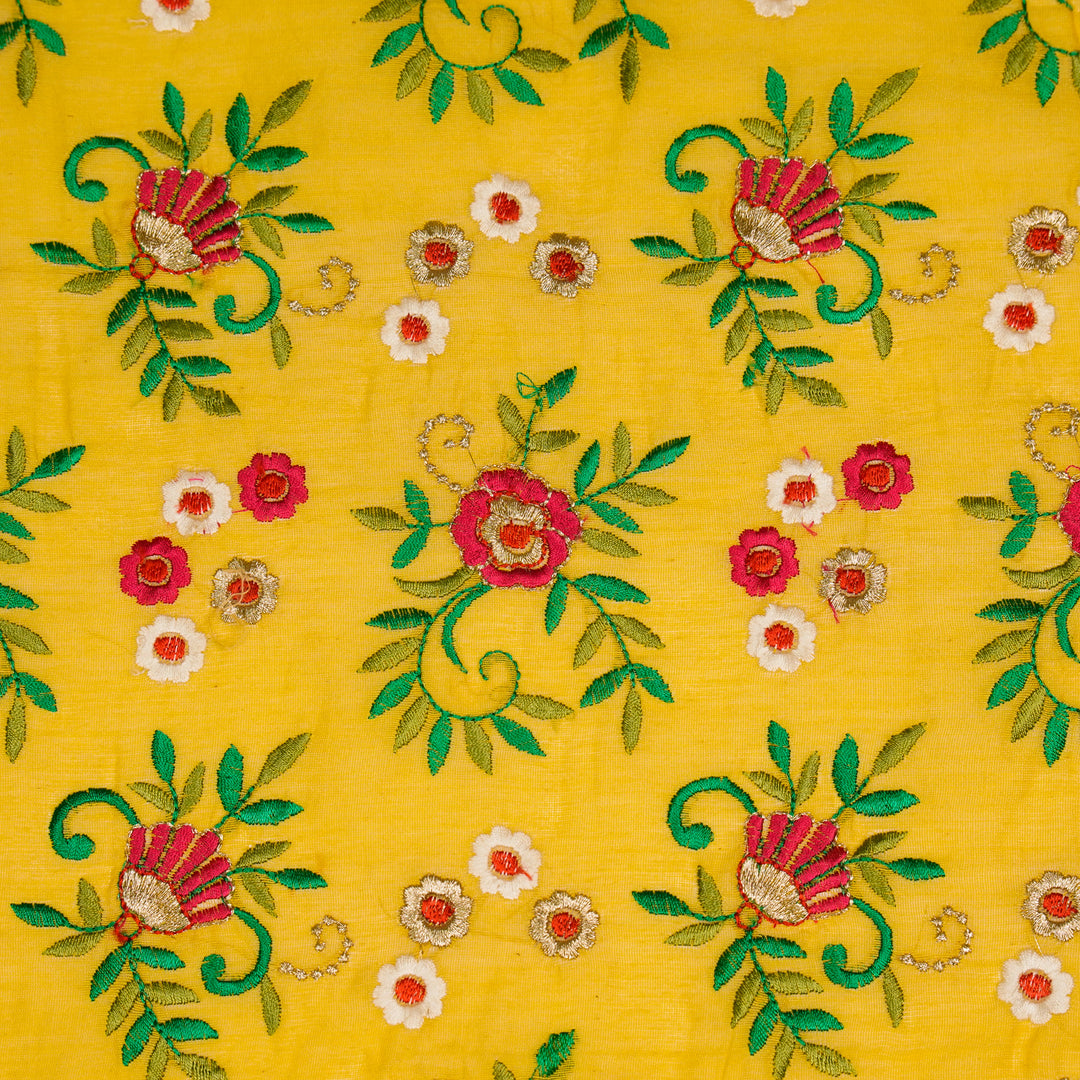Shyama Jaal on Gold Semi Chanderi Embroidered Fabric