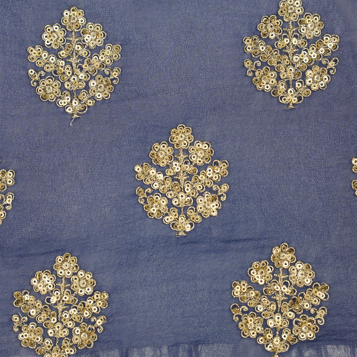 Kiyana Sequins Buta on Persian Blue Semi Georgette Embroidered Fabric