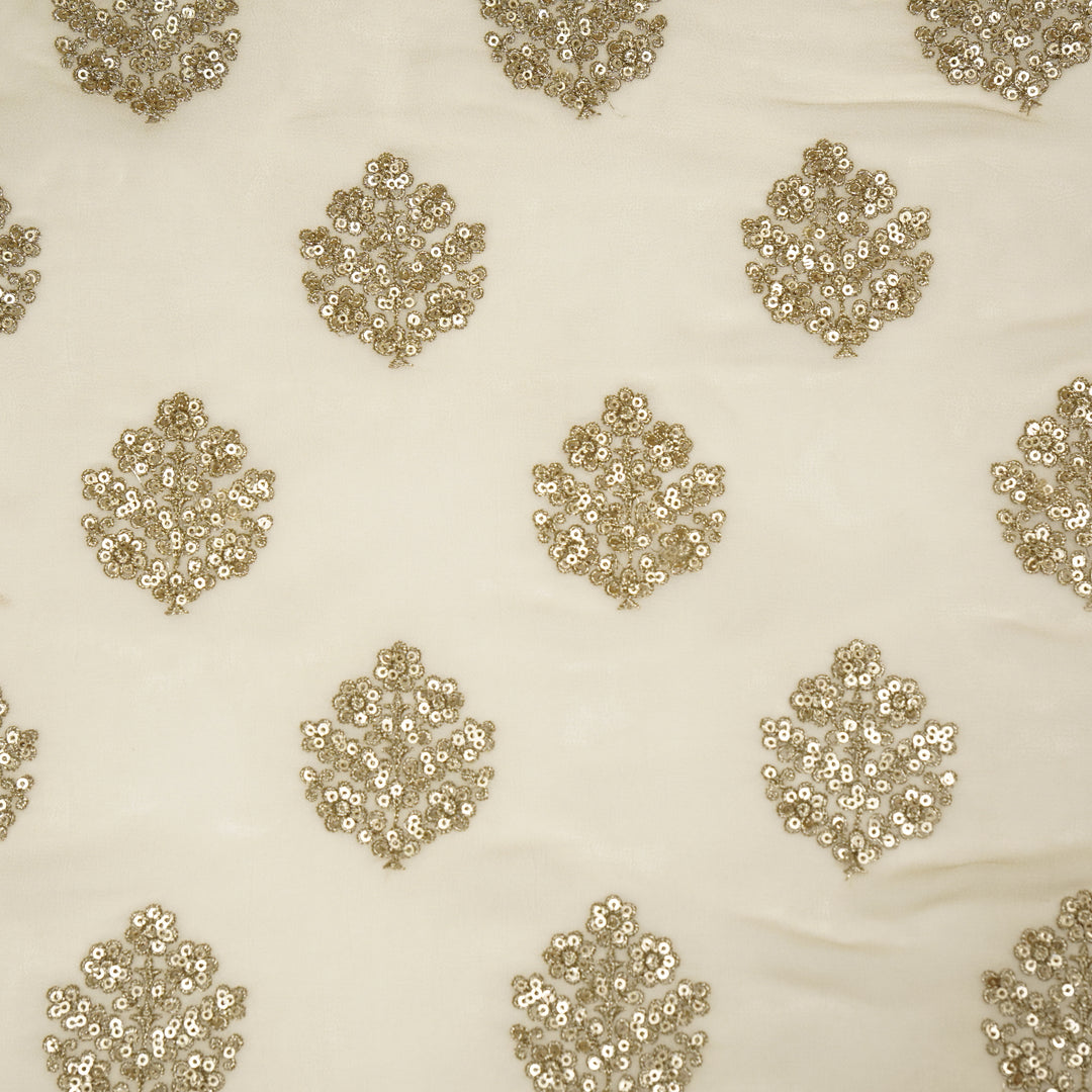 Kiyana Sequins Buta on Ivory Semi Georgette Embroidered Fabric