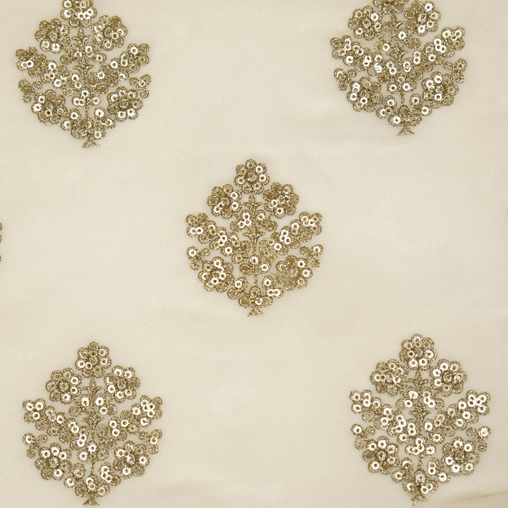 Kiyana Sequins Buta on Ivory Semi Georgette Embroidered Fabric