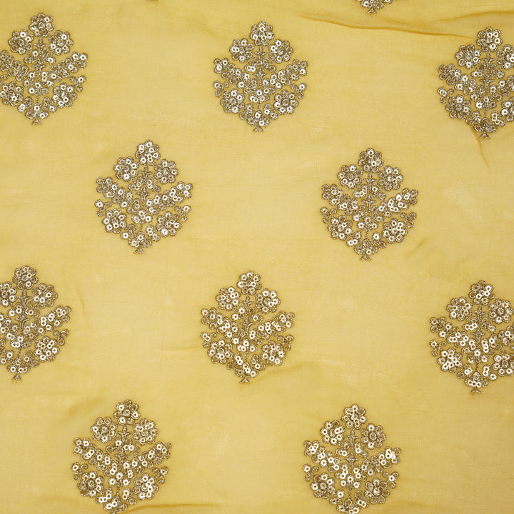 Kiyana Sequins Buta on Gold Semi Georgette Embroidered Fabric