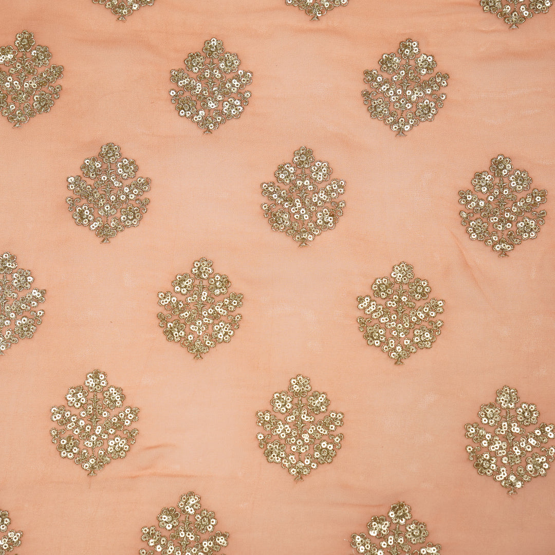 Kiyana Sequins Buta on Peach Semi Georgette Embroidered Fabric