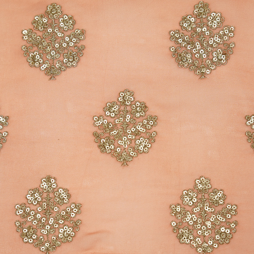 Kiyana Sequins Buta on Peach Semi Georgette Embroidered Fabric