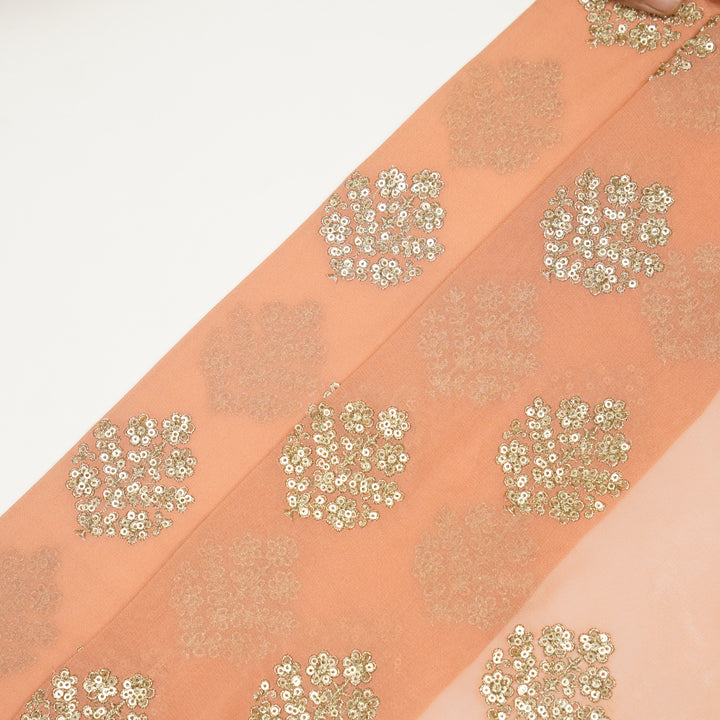 Kiyana Sequins Buta on Peach Semi Georgette Embroidered Fabric