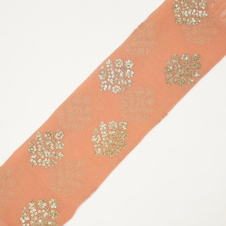 Kiyana Sequins Buta on Peach Semi Georgette Embroidered Fabric